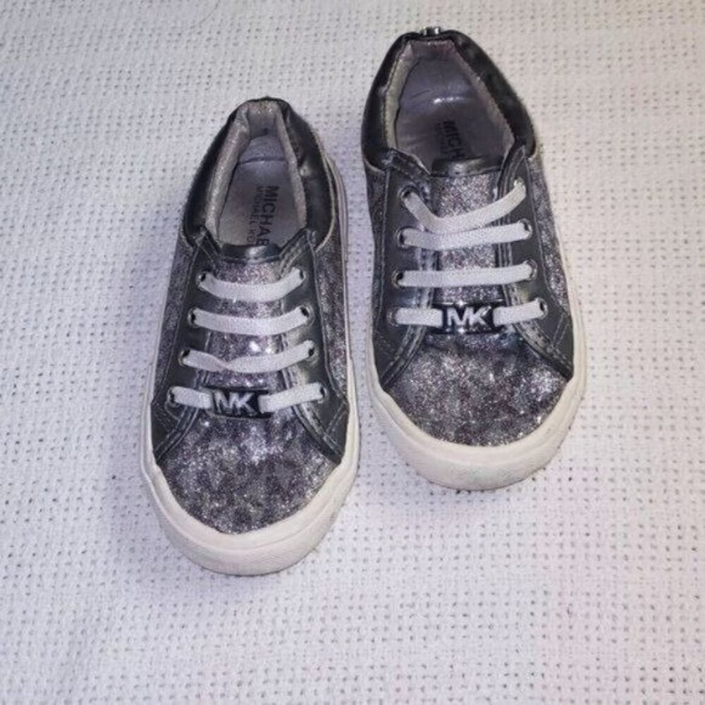 Michael Kors Ima‎ Tinsel Sz. 9 Sparkly Silver/Black Slipon Sneakers